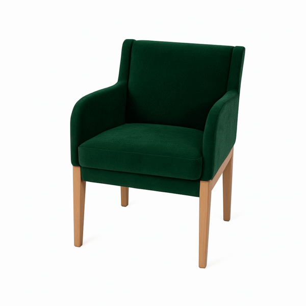 Stylish green velvet accent chair with wooden legs