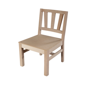 A simple and elegant wooden chair with a slatted backrest and sturdy legs, perfect for contemporary home decor.