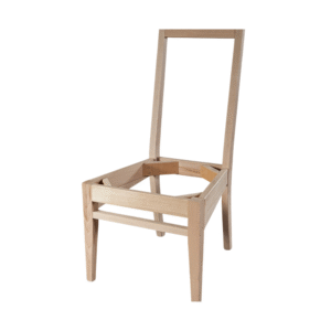 Bare wooden chair frame without upholstery or seat, showcasing the structure and design.
