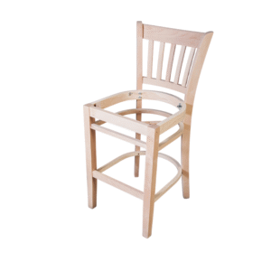 Unfinished wooden bar stool frame without a seat, showcasing its structure and design