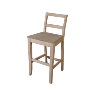 Stylish minimalist wooden bar stool with a natural finish and woven seat.