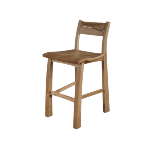 A stylish wooden bar stool with a simple design and natural finish.