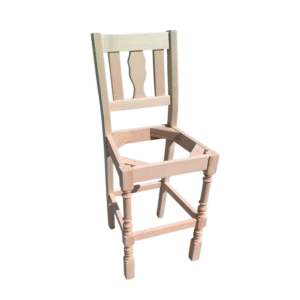 A classic wooden chair design without a seat, showing the frame and legs for potential restoration or DIY projects.