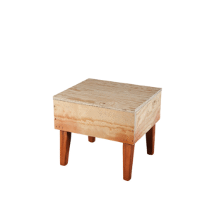 A minimalist wooden Cube Foot Stool with four wooden legs, featuring a natural finish.