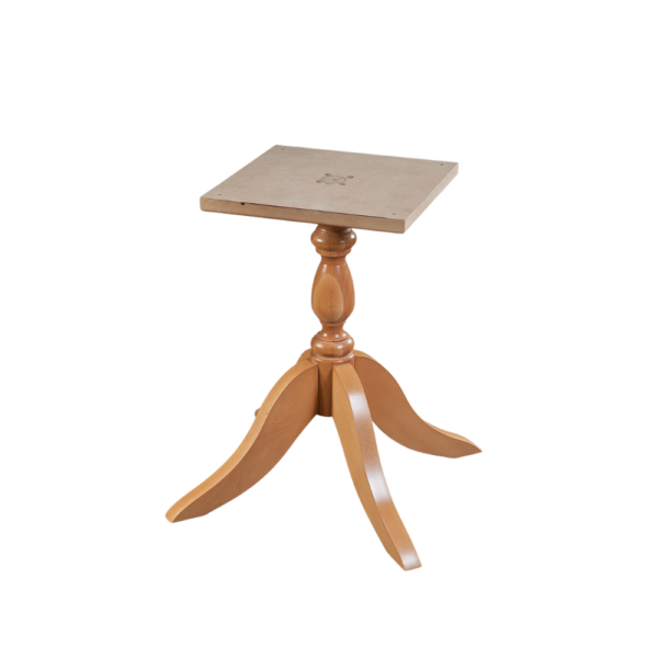 A wooden side table featuring a square top and a classic twisted leg design, ideal for home decor.