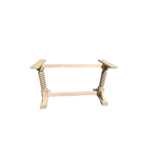 A wooden craft table frame with spring-like supports, designed for stability and crafting activities.