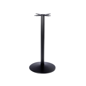 Sleek black table base featuring a round pedestal and cross-shaped top for easy table attachment