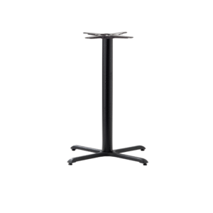 Black table base with a sturdy design and cross-shaped legs, ideal for restaurant or home use.