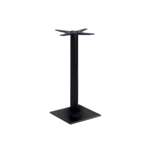A sturdy black metal table base suitable for dining tables, featuring a square top and a durable column design.
