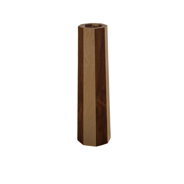 Stylish wooden Chair/Leg featuring a unique hexagonal shape and a combination of light and dark wood hues