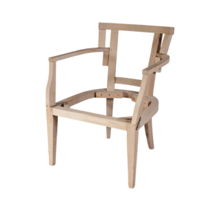An unfinished wooden chair frame showcasing modern design with a minimalistic style.