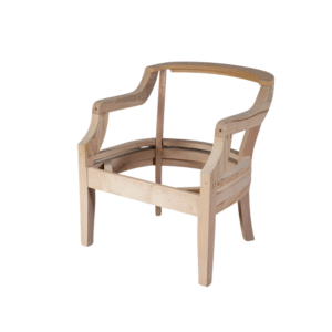 Unfinished wooden chair frame showcasing craftsmanship and design elements