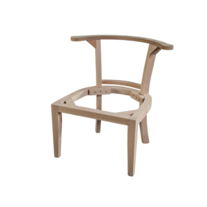 Unfinished mid-century modern wooden chair frame showcasing its elegant design and structure.