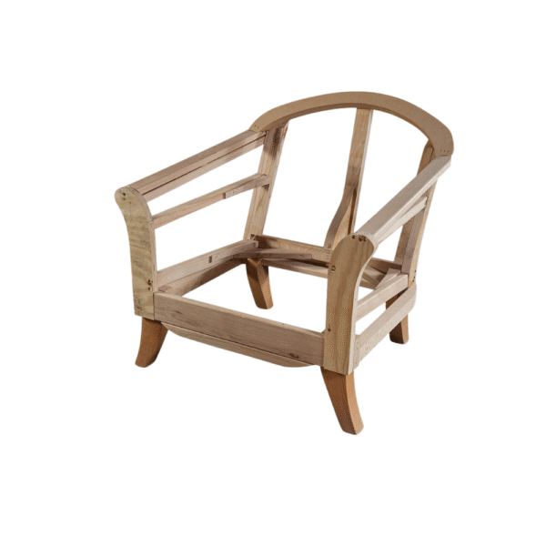 A wooden dog bed frame in a minimalist design, showcasing the structure without the cushion.