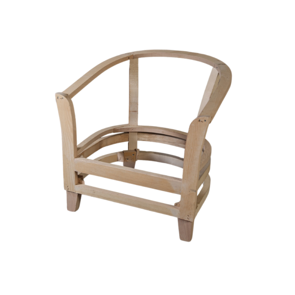 A stylish unfinished wooden chair frame showcasing modern design elements
