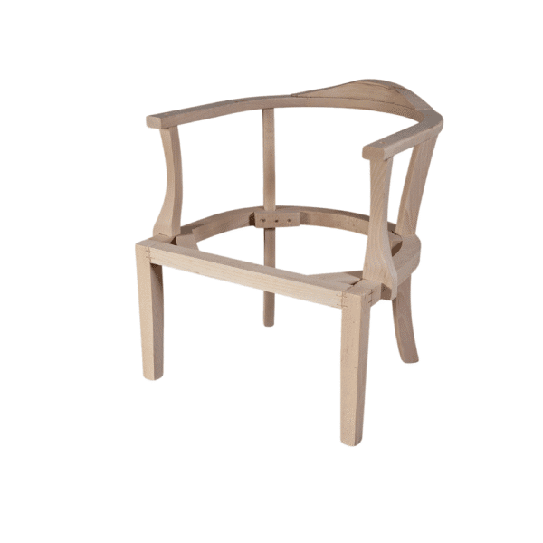 Unfinished wooden armchair frame showcasing a minimalist design