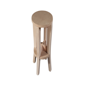 Stylish wooden stool with a circular top and unique leg design, showcasing a minimalist aesthetic.